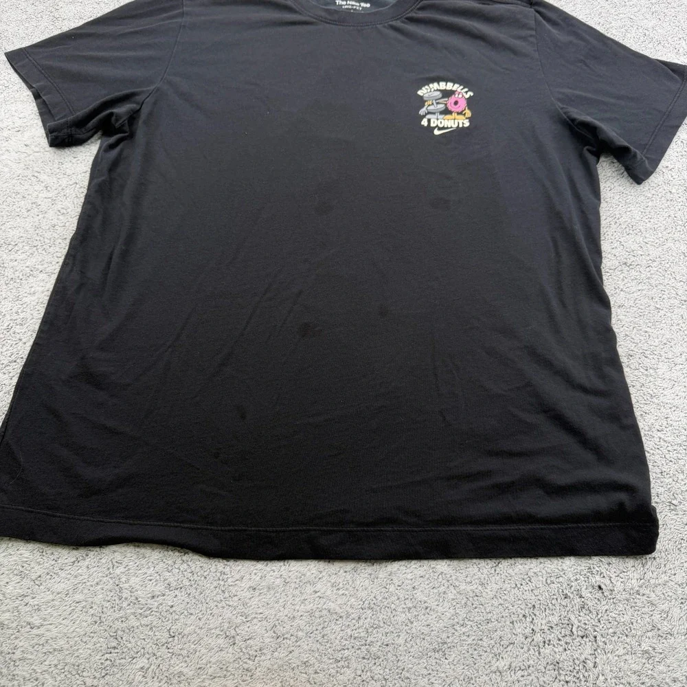 Nike Shirt Men Large Black Graphic Dumbells 4 Donuts Swoosh Gym Crew Dri Fit Tee
